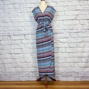 Presley Skye Silk Striped Faux Wrap Maxi Dress